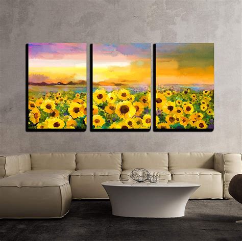 wall26 - 3 Piece Canvas Wall Art - Oil Painting Yellow- Golden ...