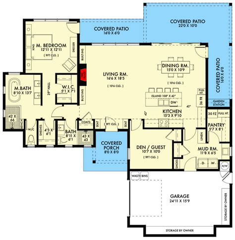 Plan 67786NWL: One-Story Contemporary Home Plan with Open Concept Layout