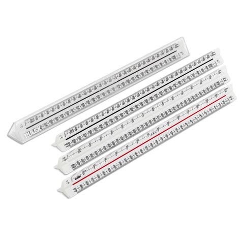 300mm Rulex metal triangular scale ruler, silver, coloured grooves ...