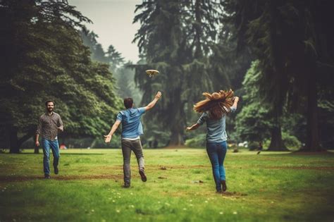 Premium AI Image | a group of people playing frisbee in a park.