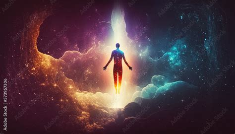 Human soul levitating in space background, astral body concept ...