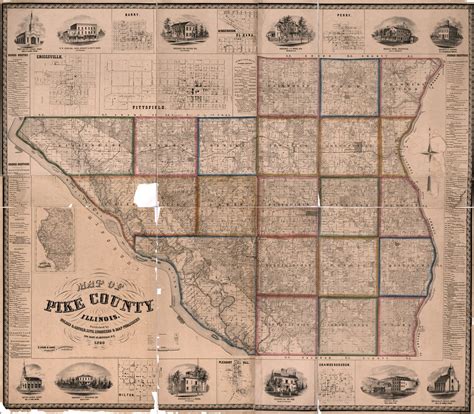 1860 Map of Pike County Illinois Pittsfield