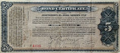 Vintage Johnstown: 1893 Bond Certificate