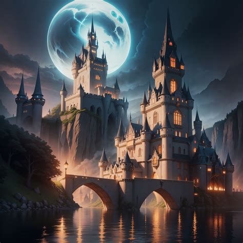 Anime Castle by a River at Night - 2 by steffbot on DeviantArt