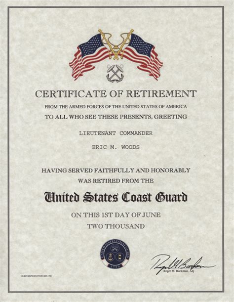 Retirement Certificate US Coast Guard