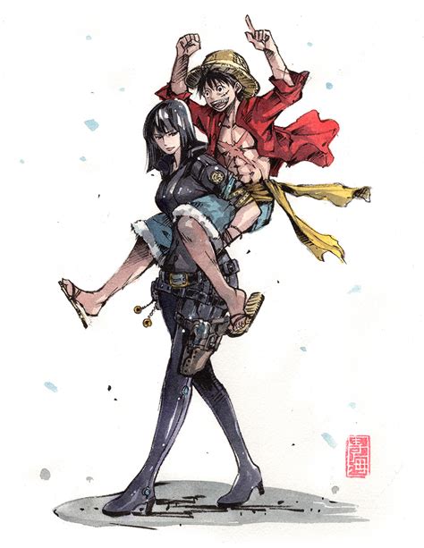 Robin and Luffy Piggyback! Watercolor by MyCKs on DeviantArt