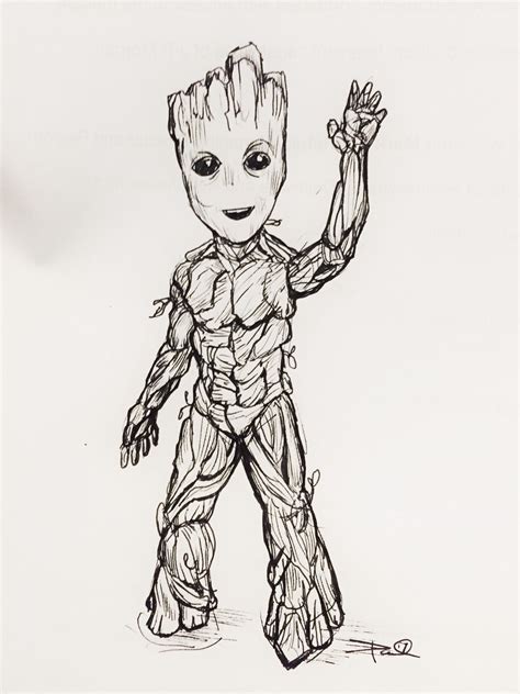 Groot Drawing Art Iron Man Drawing, Pen Drawing, Drawing Artist ...