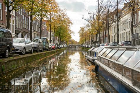 The Netherlands, Delft, October 2022. Canal Oude Delft in Delft canal ...