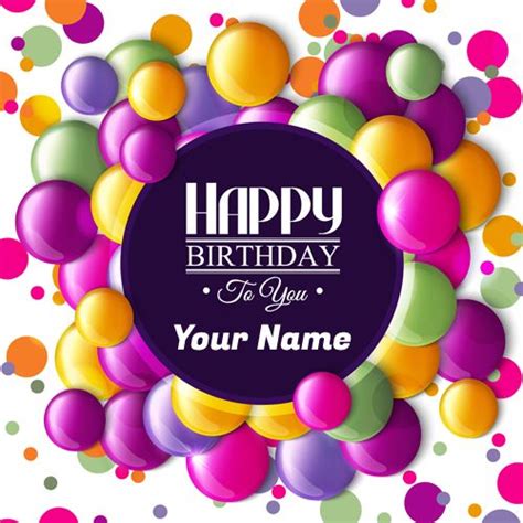 Write Name on Happy Birthday Card With Coloured Balloons.Print Name on ...