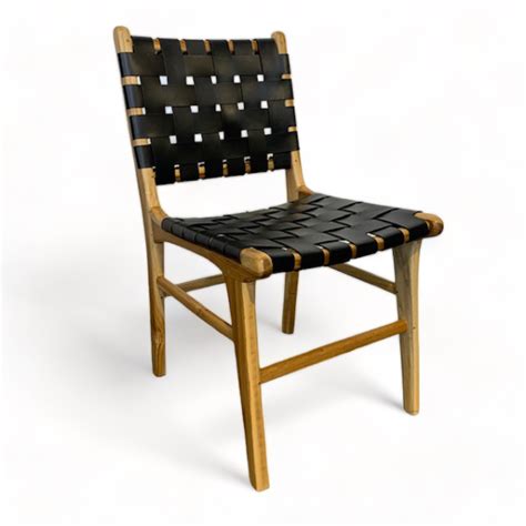 Lombok Dining Chair in Teak & Leather - Black - Sitting Pretty Furniture.