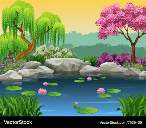 Cartoon of beautiful river background Royalty Free Vector