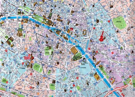 Detailed tourist map of central part of Paris city | Vidiani.com | Maps ...