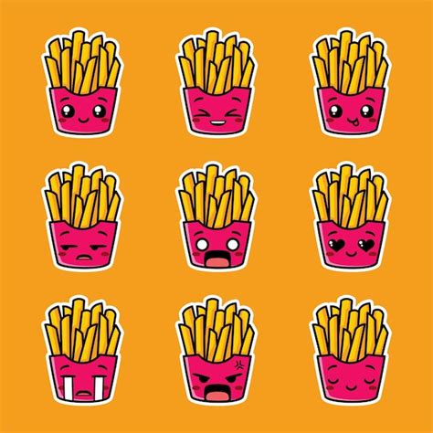 Premium Vector | Vector illustration of french fries emoji collection