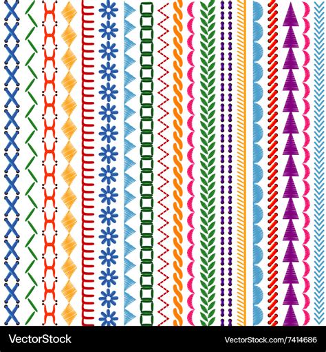 Embroidery stitches seamless patterns Royalty Free Vector