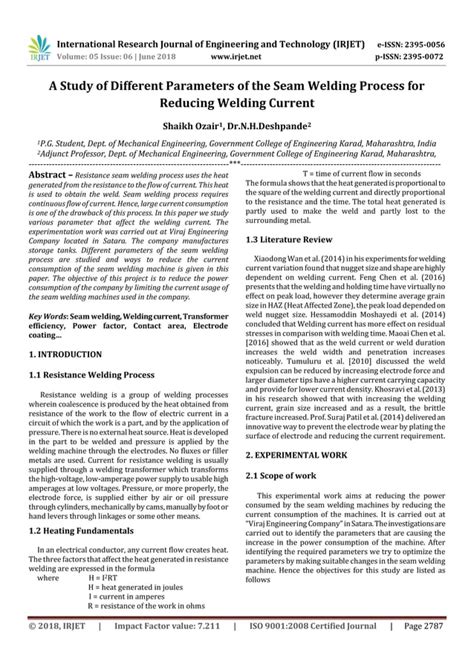 IRJET-A Study of Different Parameters of the Seam Welding Process for ...