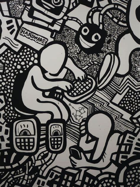 Black and White Illustrated Mural