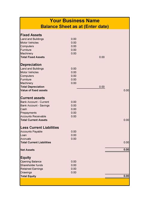 Balance Sheet Printable