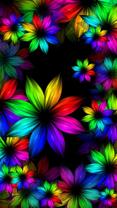 Download Rainbow Flowers Neon Phone Wallpaper | Wallpapers.com