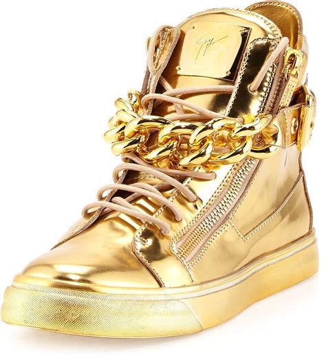 Giuseppe Zanotti Mens Metallic Chain & Zipper High-Top Sneaker, Gold ...