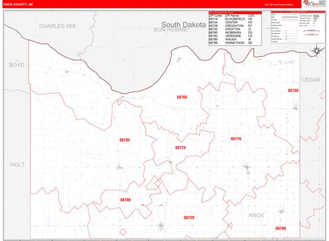 Knox County, NE Zip Code Wall Map Red Line Style by MarketMAPS - MapSales