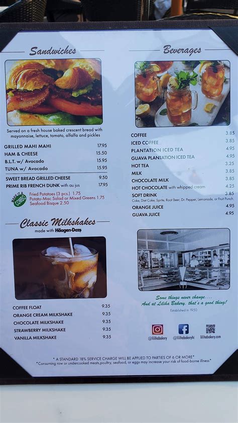 Menu at Liliha Bakery Waikiki, Honolulu