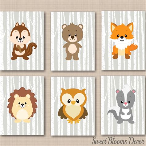 Woodland Animals Nursery Wall Art Woodland Baby Bedroom Decor | Etsy