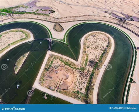 Heart Shape Love Lakes in Dubai Desert Aerial View Stock Image - Image ...