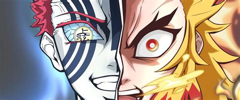 3440x1440 Resolution Akaza x Kyojuro Rengoku 4K Demon Slayer: Kimetsu ...