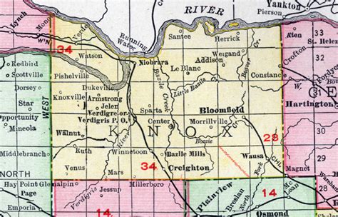 Knox County, Nebraska, map, 1912, Creighton, Center, Bloomfield, Wausa ...