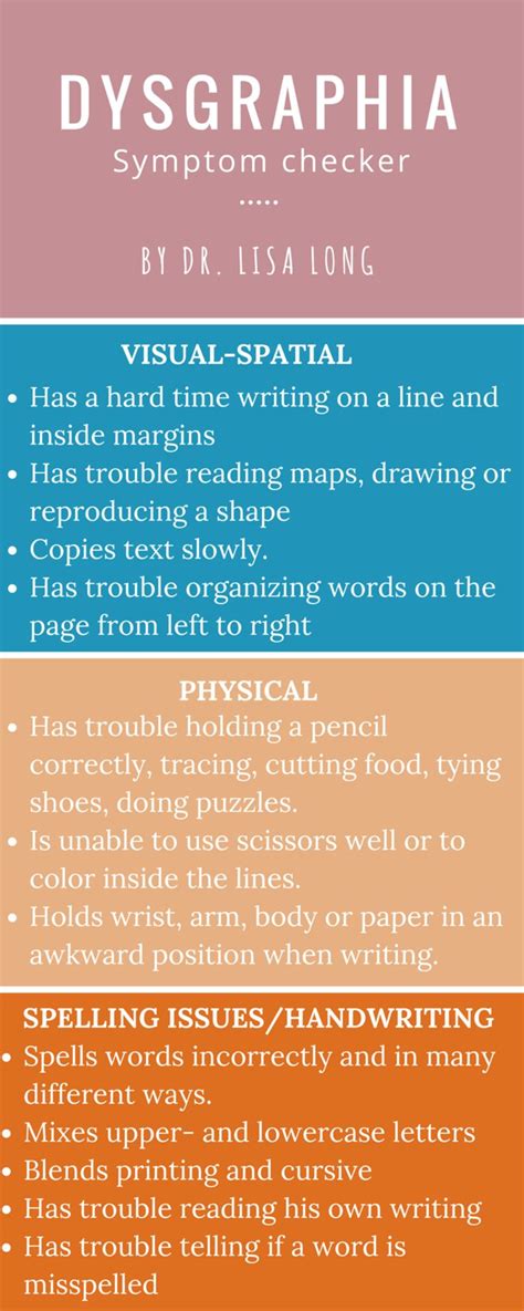 Dysgraphia Symptom Infographic | Dysgraphia, Learning disabilities ...