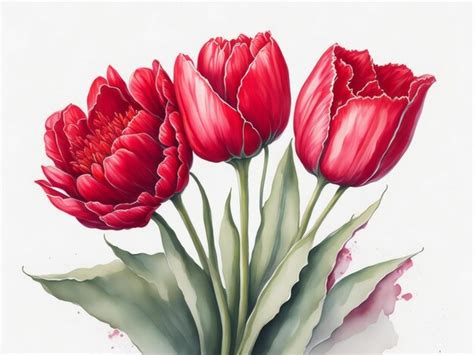 Premium AI Image | Watercolor red and pink tulip bouquet