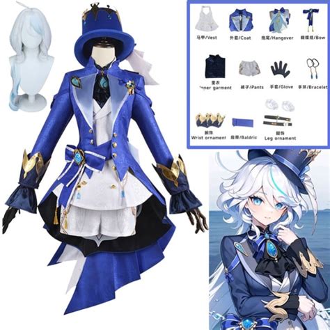 Anime Game Genshin Impact Focalors Cosplay Furina Hat Wig Hair Full Set ...