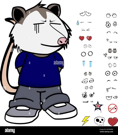 funny possum character cartoon kawaii expressions set pack in vector ...