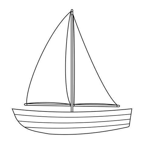 Wooden boat with sail black outline doodle, vector illustration on ...