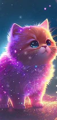 Purple Sparks Cat - Cute Live Wallpaper - for Android / iPhone