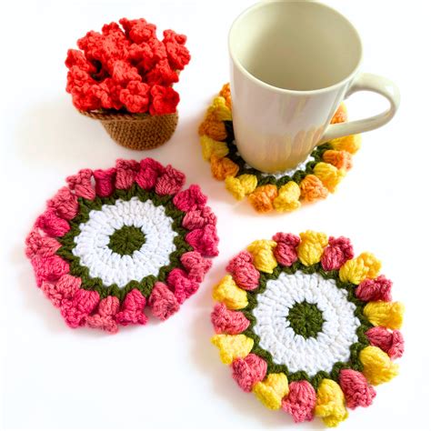 Flower Pot Coaster Set FREE Crochet Pattern - Hygge Crochet Co.