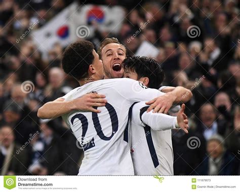 Dele Ally, Harry Kane and Heung-Min Son goal celebration. Players ...