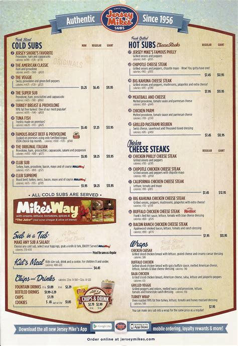 Printable Jersey Mike's Menu