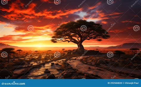 Acacia Tree in African at Sunset Stock Photo - Image of acacia, outdoor ...