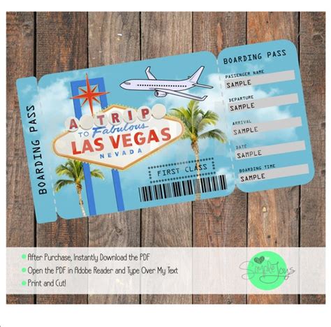 Printable Ticket to Las Vegas Boarding Pass Surprise Vacation | Etsy