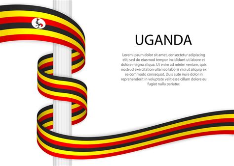 Waving ribbon on pole with flag of Uganda. Template for independ ...