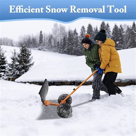 Review Snow Shovel with Wheels Rolling Snow Pusher Shovel Snow Pusher ...