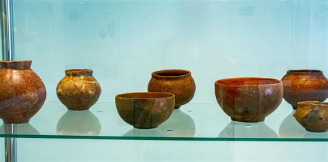 Boljetin, Serbia, 2021 - Fired clay pottery from Museum of Lepenski Vir ...