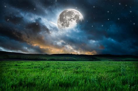 moon, Grass, Mood, Night, Stars, Fantasy, Dream, Nature, Landscape ...