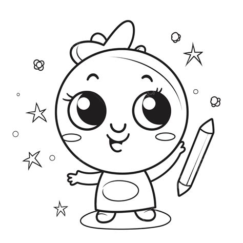 Cartoon Girl Holding A Pencil Coloring Page Outline Sketch Drawing ...