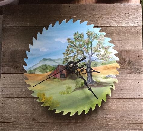 Saw Blade Painting Clock Barn Oil Painting Appalachian - Etsy