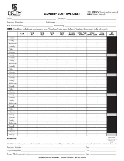 Do you need a Monthly Staff Time sheet? Download this professional ...