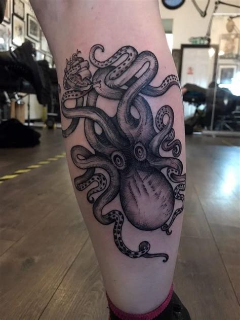 The Kraken rum logo on my calf done by Beckle tattoo at Boldstreet ...