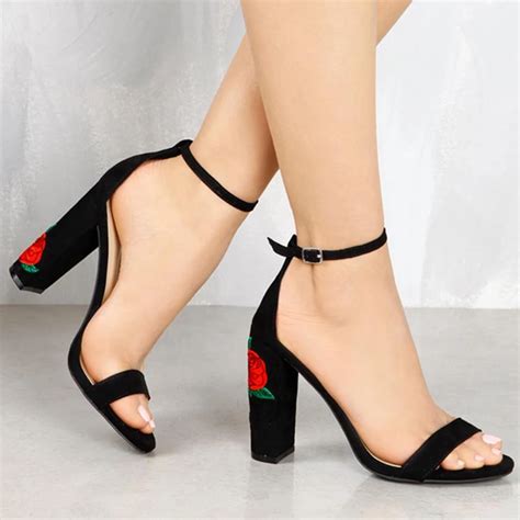 Sexy Summer Ankle Strap Sandals Suede High Heels Women Elegant Floral ...