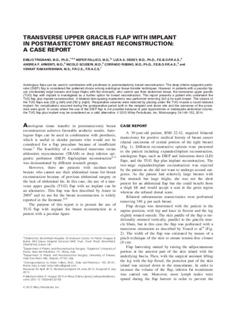 (PDF) Transverse Upper Gracilis Flap with Implant In Postmastectomy ...